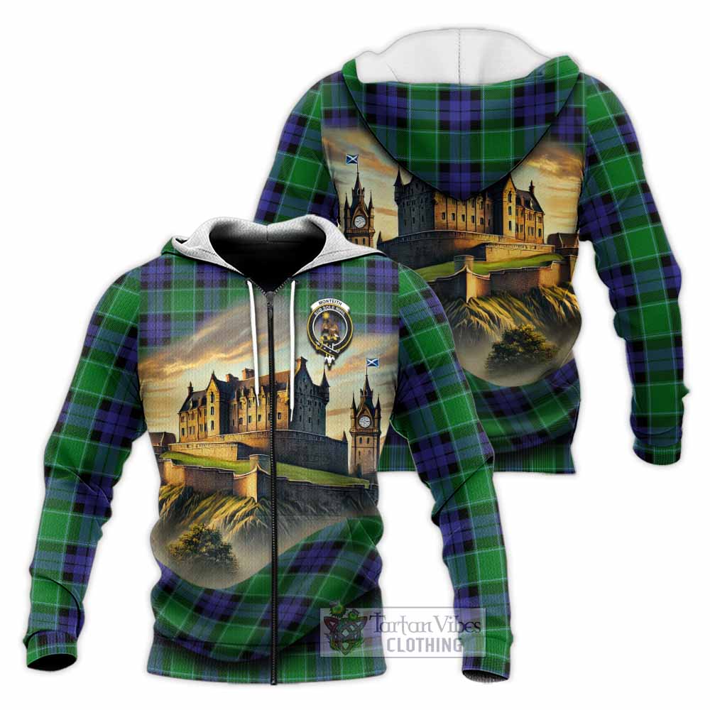 Monteith Tartan Family Crest Knitted Hoodie with Scottish Ancient Castle Style Unisex Knitted Zip Hoodie - Tartan Vibes Clothing