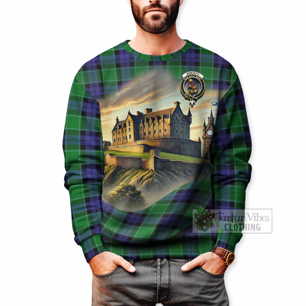 Monteith Tartan Family Crest Sweatshirt with Scottish Ancient Castle Style - Tartan Vibes Clothing