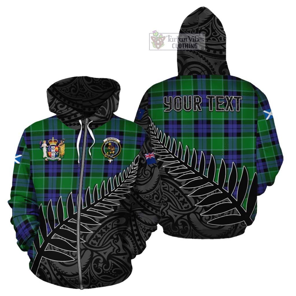 Tartan Vibes Clothing Monteith Crest Tartan Cotton Hoodie with New Zealand Silver Fern Half Style