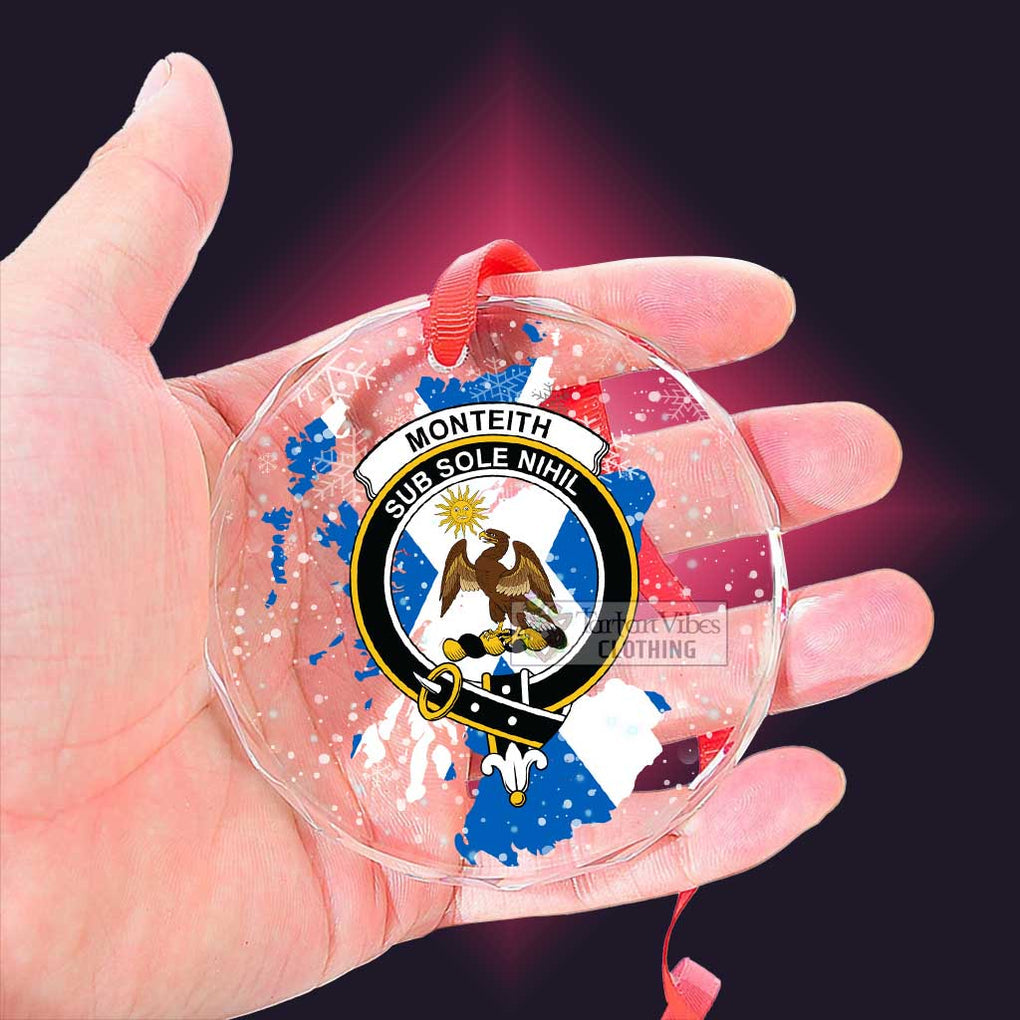 Monteith Clan Crest Christmas Glass Ornament with Scotland Map - 2D-tartanvibesclothing