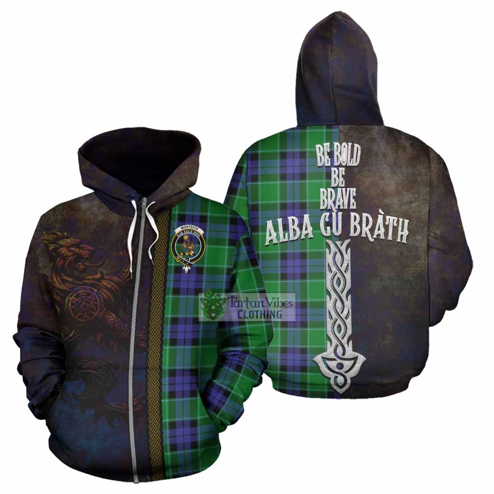 Tartan Vibes Clothing Monteith Tartan Family Crest Hoodie Alba Gu Brath Be Brave Lion Ancient Style