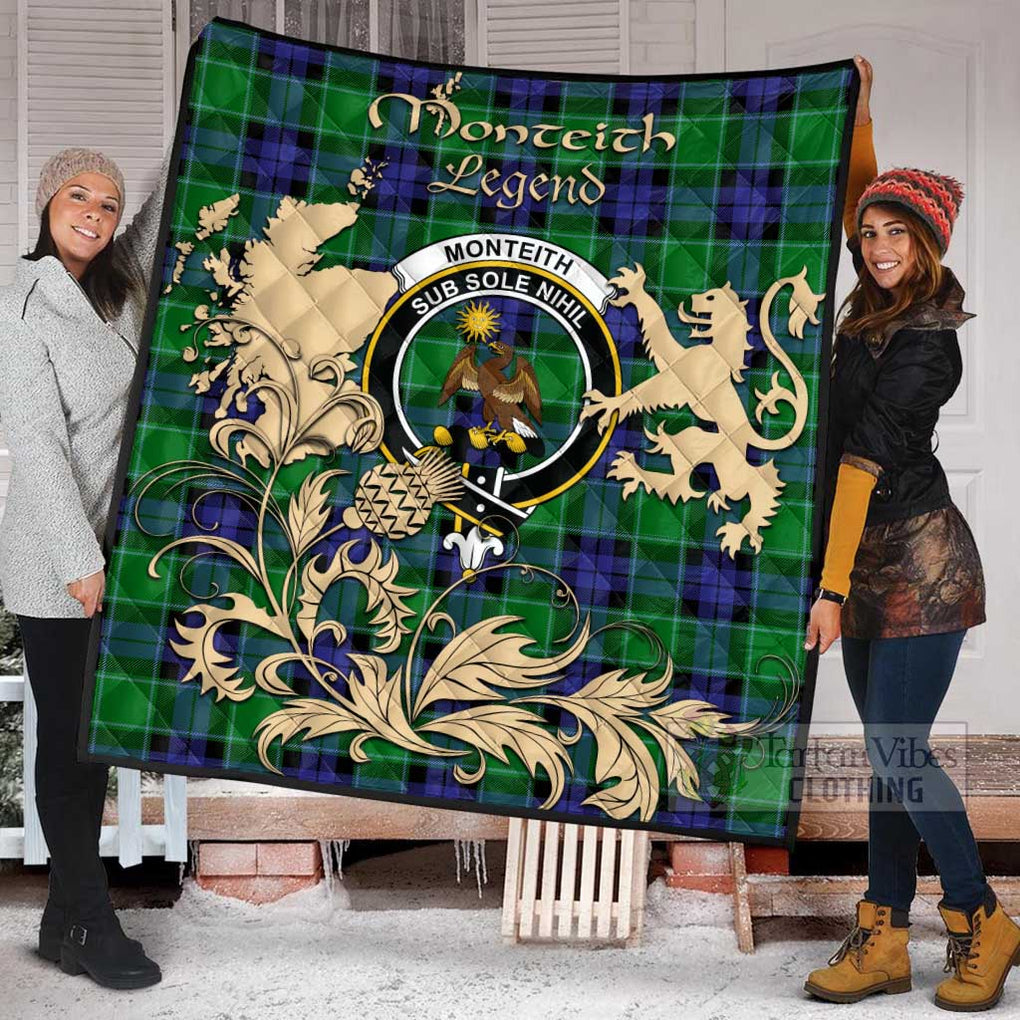 Tartan Vibes Clothing Monteith Tartan Quilt with Family Crest and Scottish Symbol Style