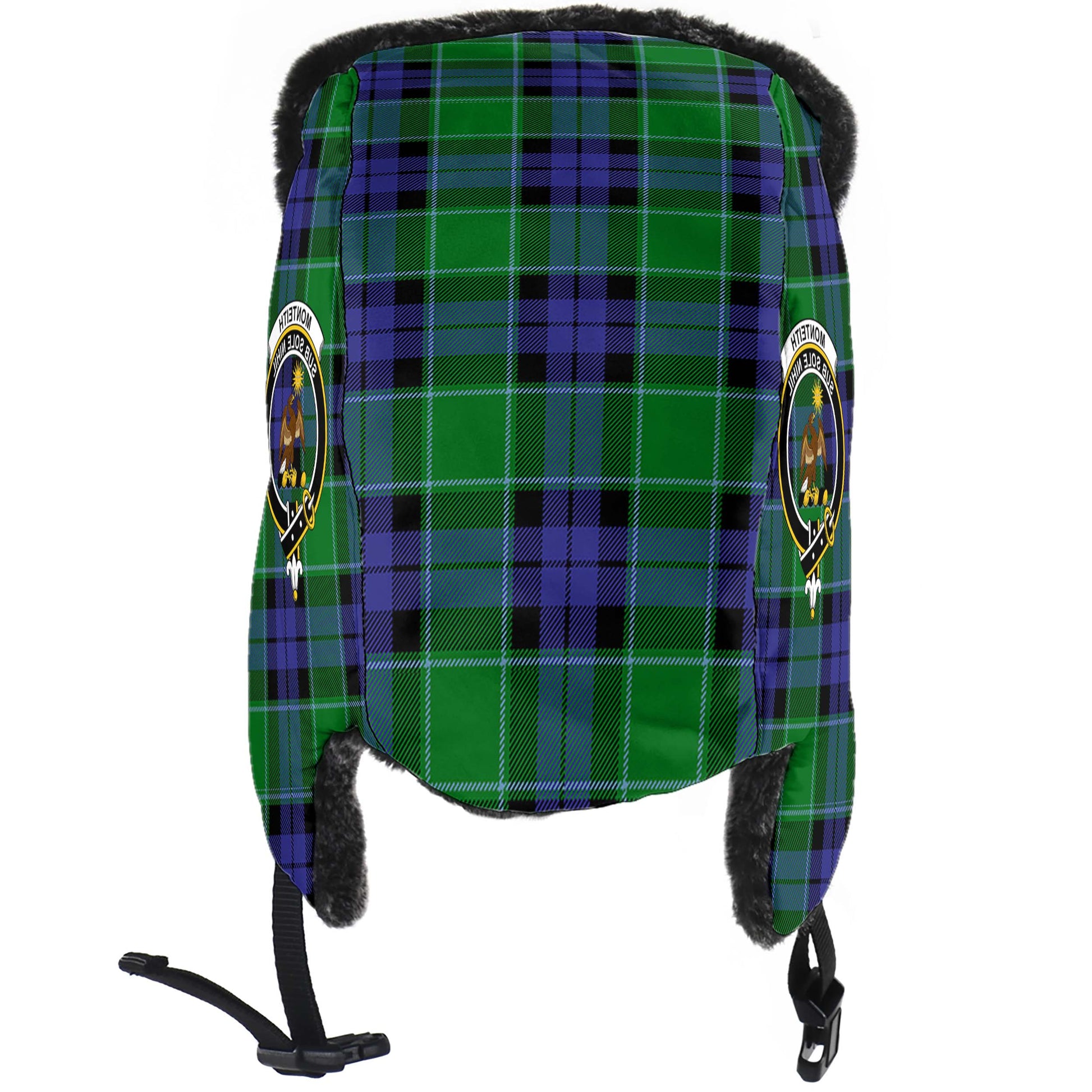 Monteith Tartan Winter Trapper Hat with Family Crest - Tartan Vibes Clothing