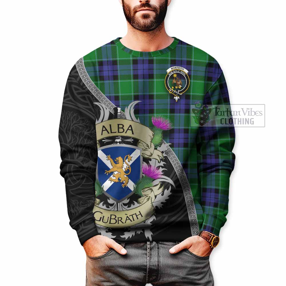 Monteith Tartan Family Crest Sweatshirt Lion Rampant Royal Thistle Shield Celtic Inspired - Tartan Vibes Clothing