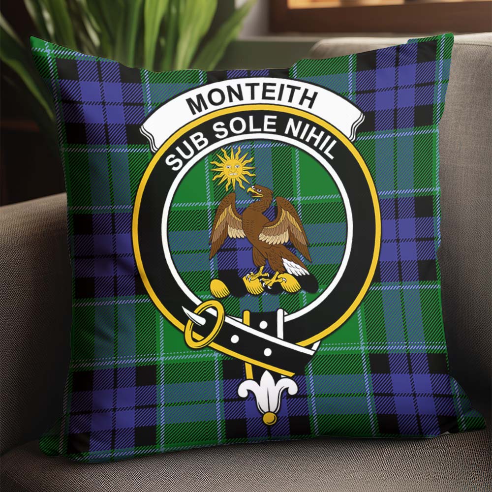 Monteith Tartan Pillow Cover with Family Crest - Tartan Vibes Clothing