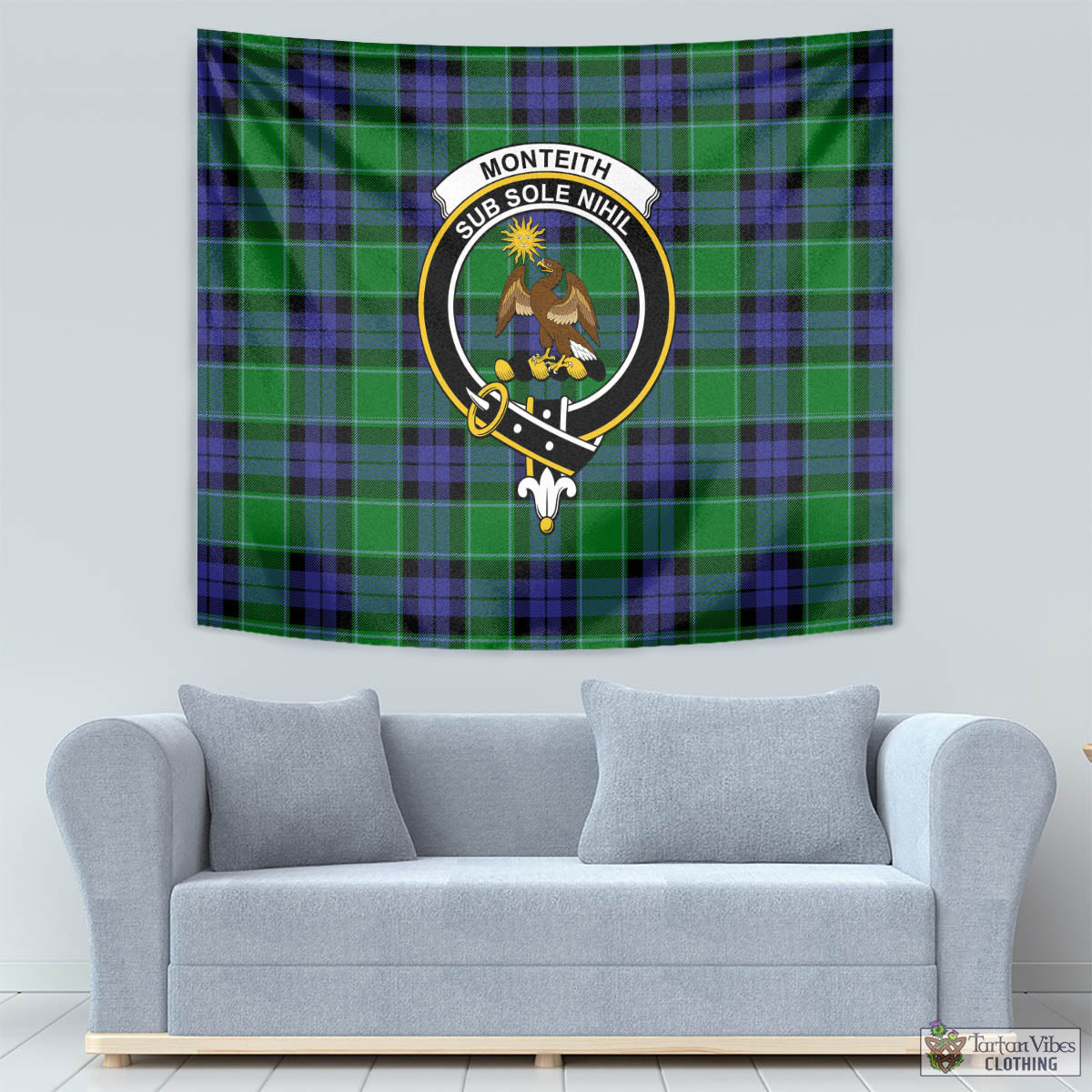 Monteith Tartan Tapestry Wall Hanging and Home Decor for Room with Family Crest - Tartan Vibes Clothing