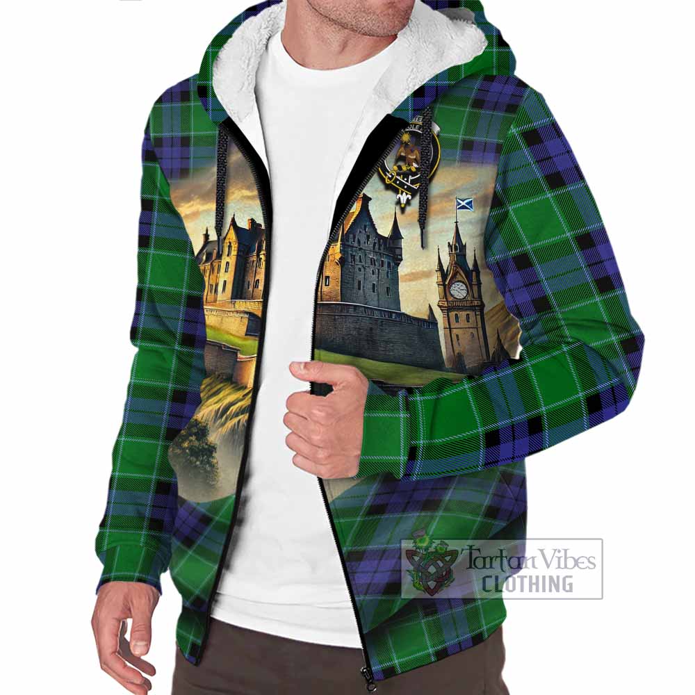 Monteith Tartan Family Crest Sherpa Hoodie with Scottish Ancient Castle Style - Tartan Vibes Clothing