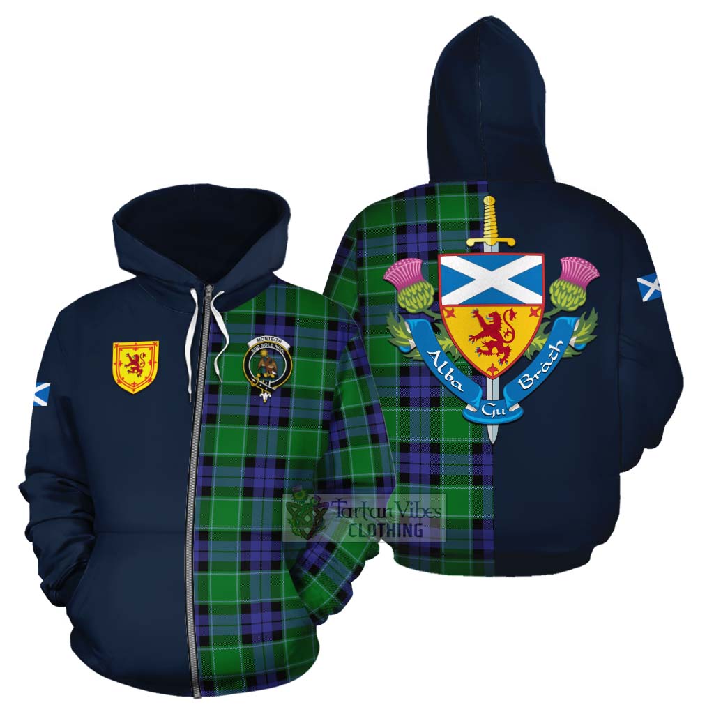 Monteith Tartan Cotton Hoodie Alba with Scottish Lion Royal Arm Half Style - Tartan Vibes Clothing