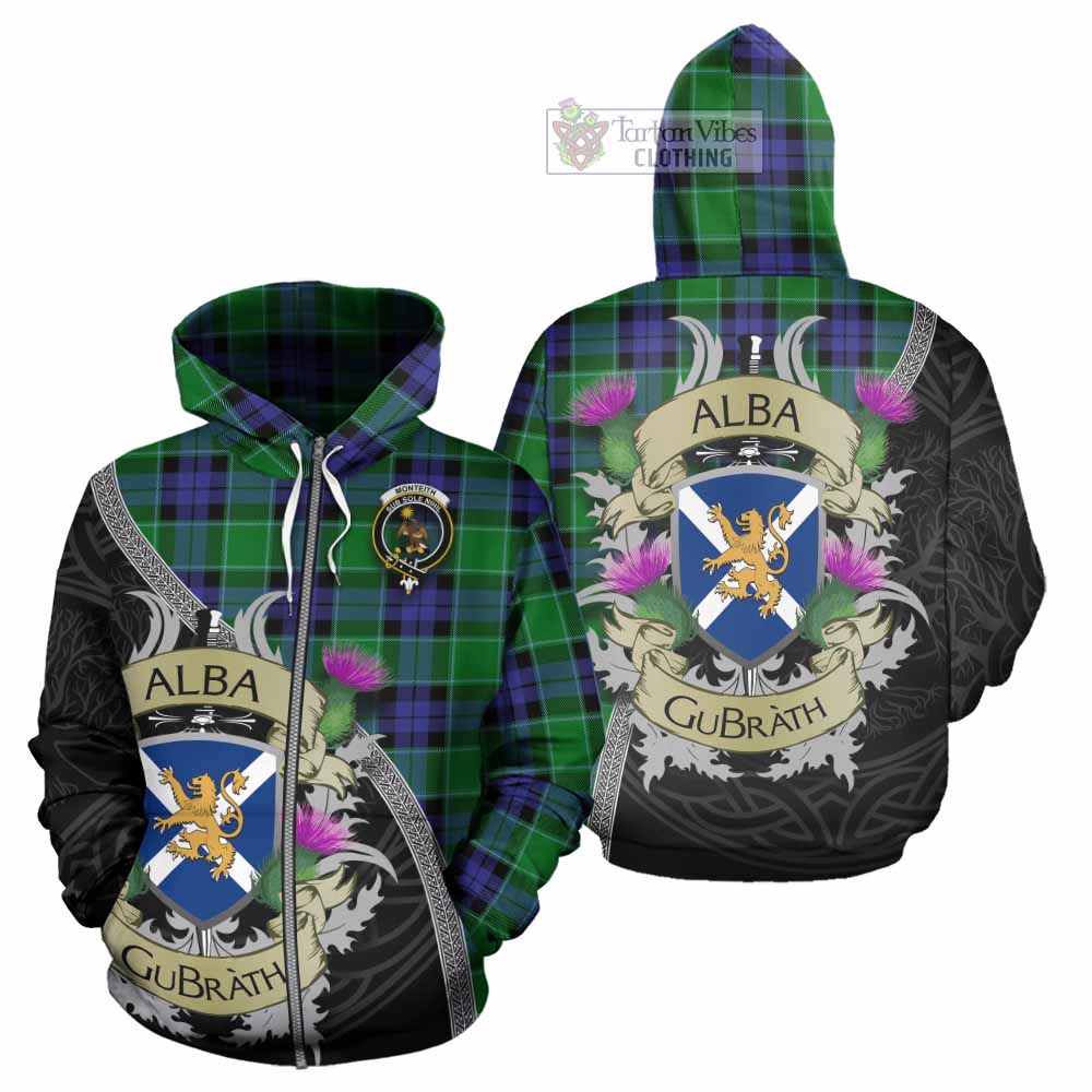 Monteith Tartan Family Crest Hoodie Lion Rampant Royal Thistle Shield Celtic Inspired Zip Hoodie - Tartan Vibes Clothing