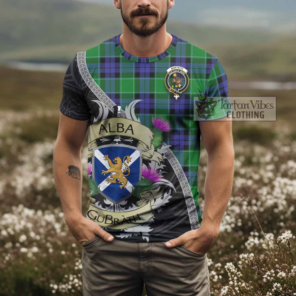 Monteith Tartan Family Crest T-Shirt Lion Rampant Royal Thistle Shield Celtic Inspired - Tartan Vibes Clothing