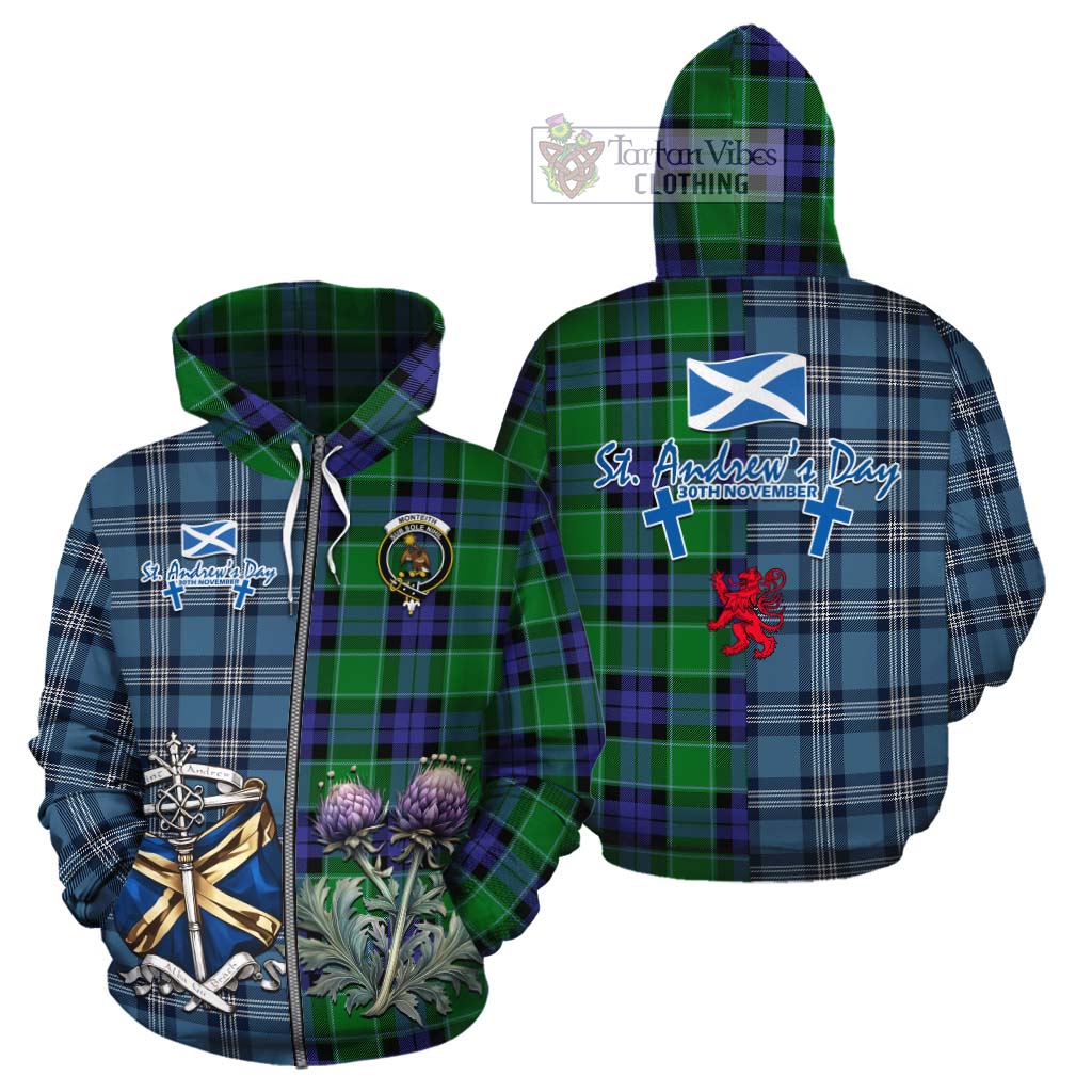 Monteith Tartan Cotton Hoodie Happy St. Andrew's Day Half Tartan Style - Tartan Vibes Clothing