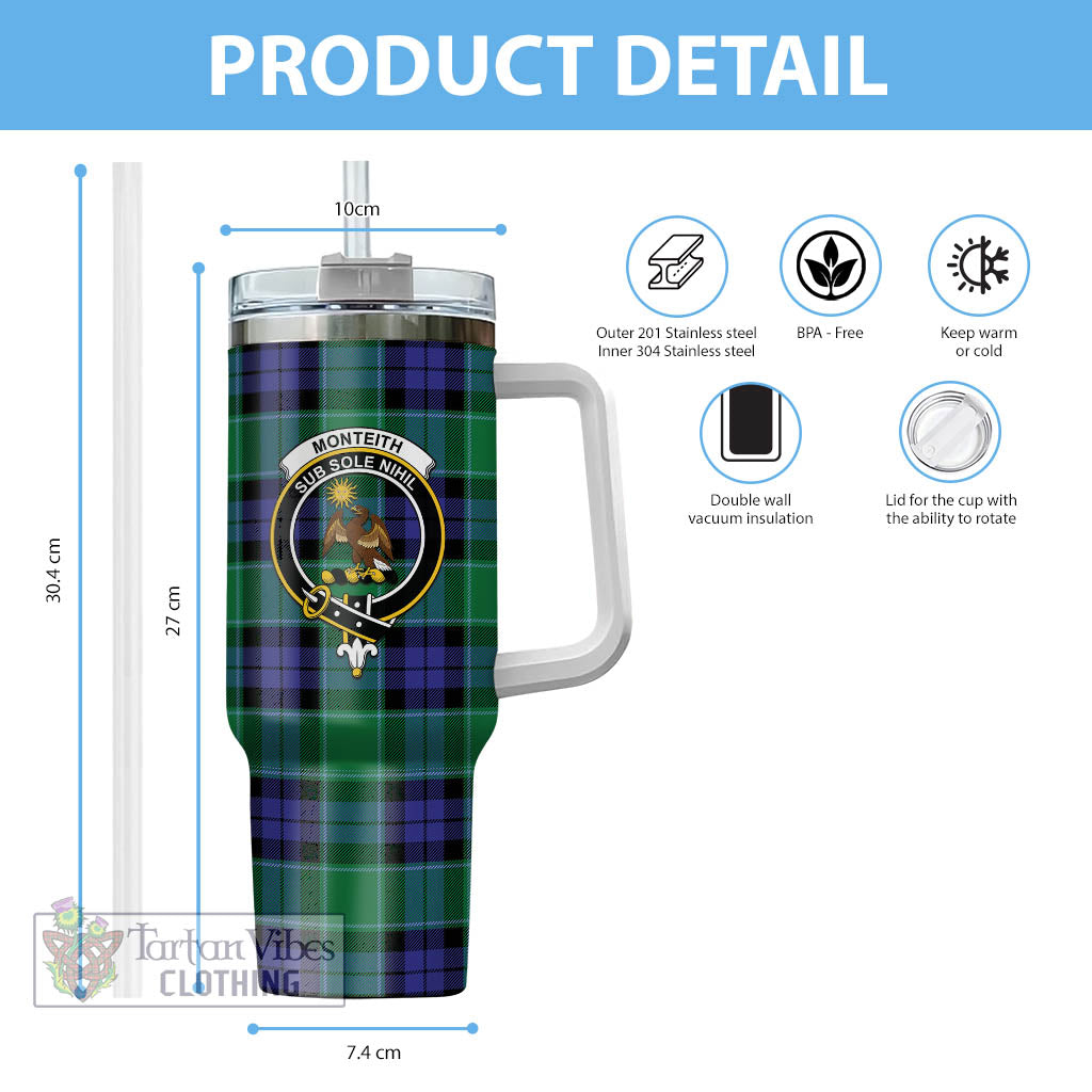 Tartan Vibes Clothing Monteith Tartan and Family Crest Tumbler with Handle