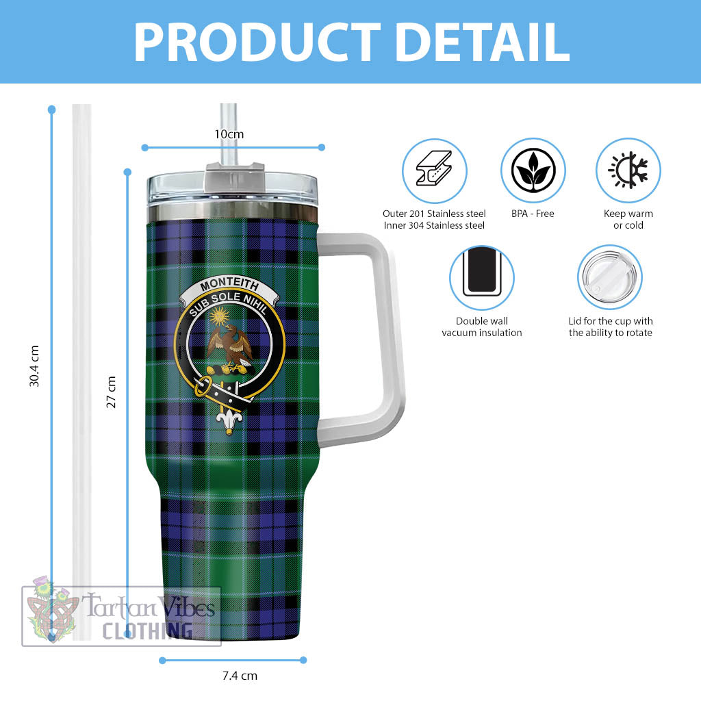Monteith Tartan Tumbler with Handle with Family Crest - Tartan Vibes Clothing