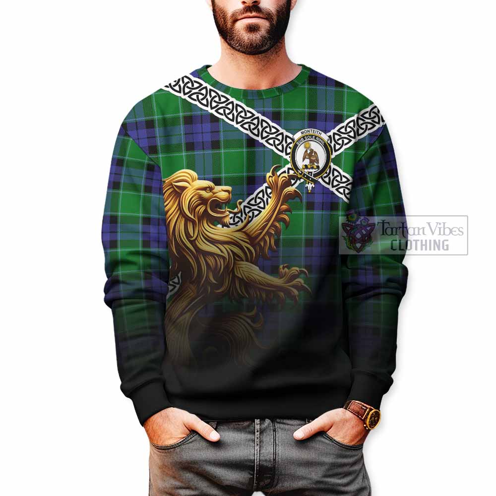 Monteith Crest Tartan Sweatshirt with Golden Lion Emblem Celtic Style - Tartan Vibes Clothing