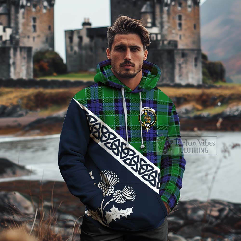 Monteith Tartan Cotton Hoodie Featuring Thistle and Scotland Map - Tartan Vibes Clothing