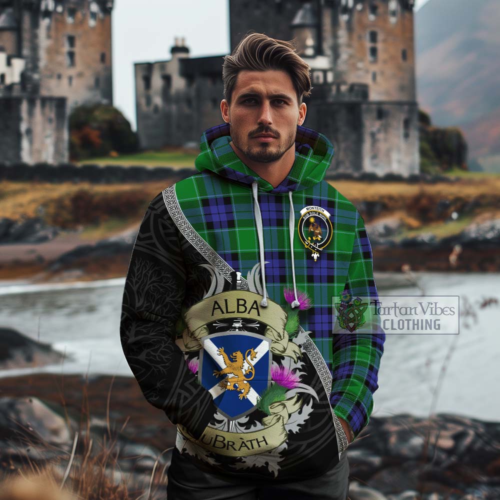 Monteith Tartan Family Crest Cotton Hoodie Lion Rampant Royal Thistle Shield Celtic Inspired - Tartan Vibes Clothing