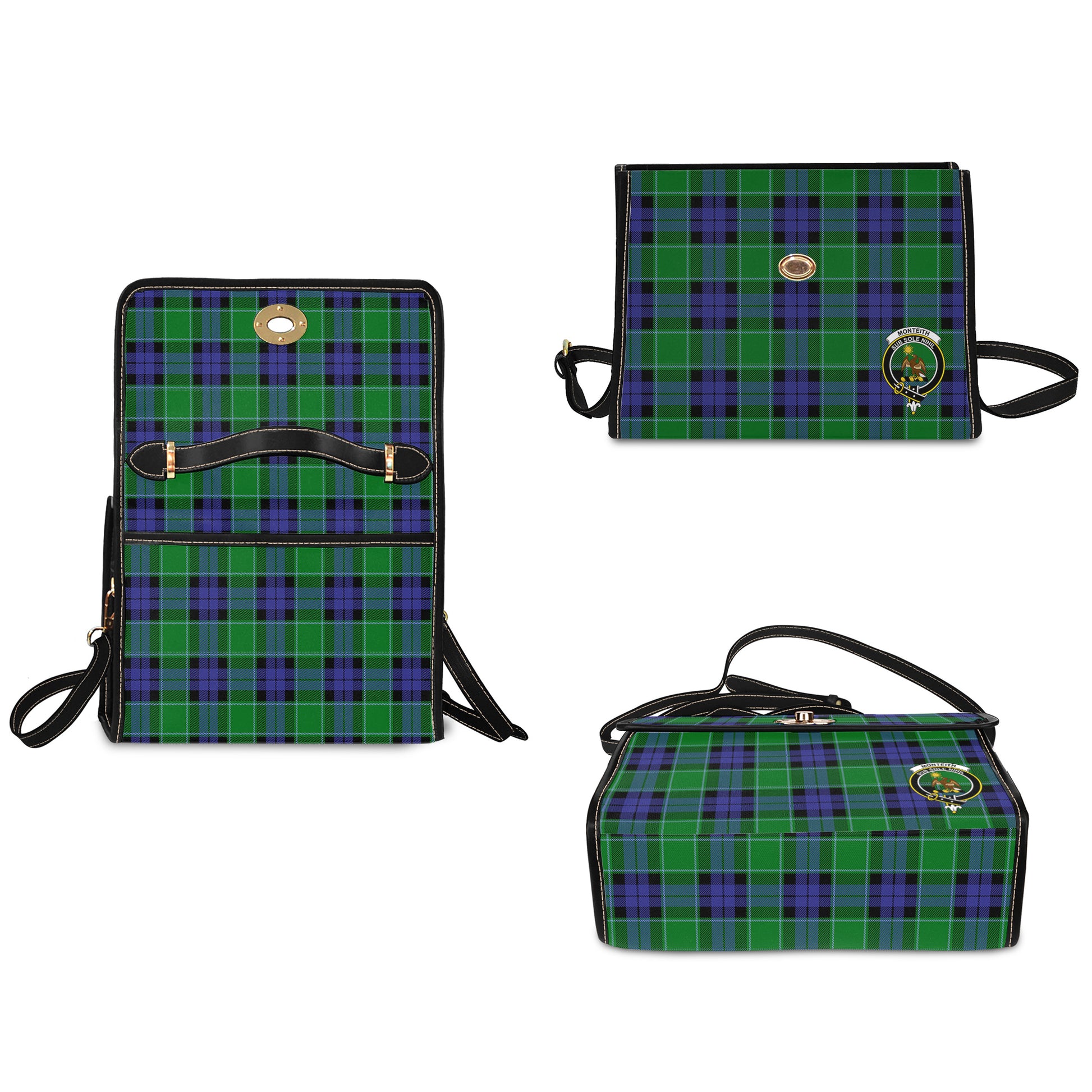 monteith-tartan-leather-strap-waterproof-canvas-bag-with-family-crest