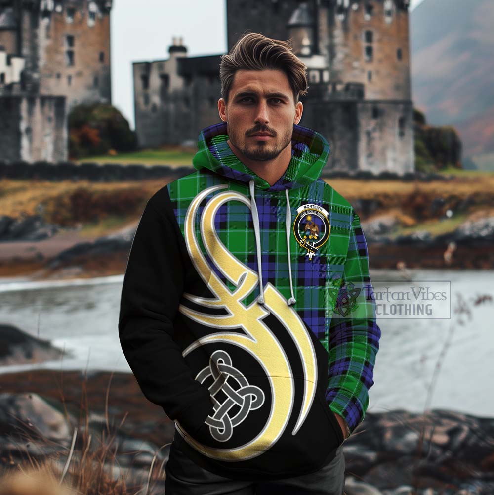 Monteith Tartan Cotton Hoodie with Family Crest and Celtic Symbol Style - Tartan Vibes Clothing