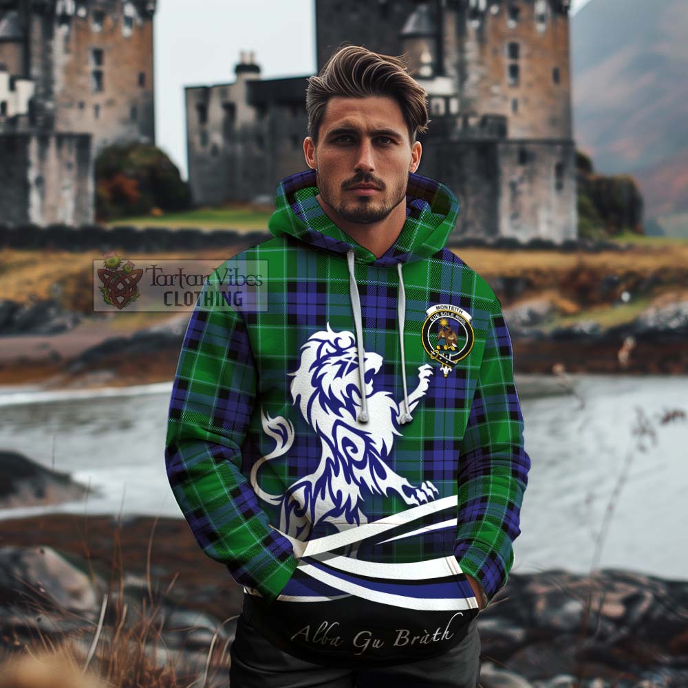 Monteith Tartan Cotton Hoodie with Alba Gu Brath Regal Lion Emblem - Tartan Vibes Clothing