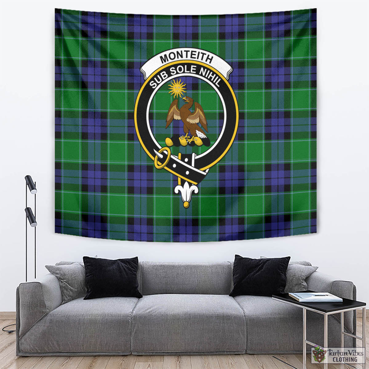 Monteith Tartan Tapestry Wall Hanging and Home Decor for Room with Family Crest - Tartan Vibes Clothing