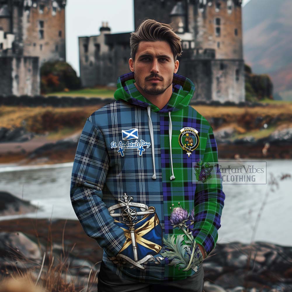 Monteith Tartan Cotton Hoodie Happy St. Andrew's Day Half Tartan Style - Tartan Vibes Clothing