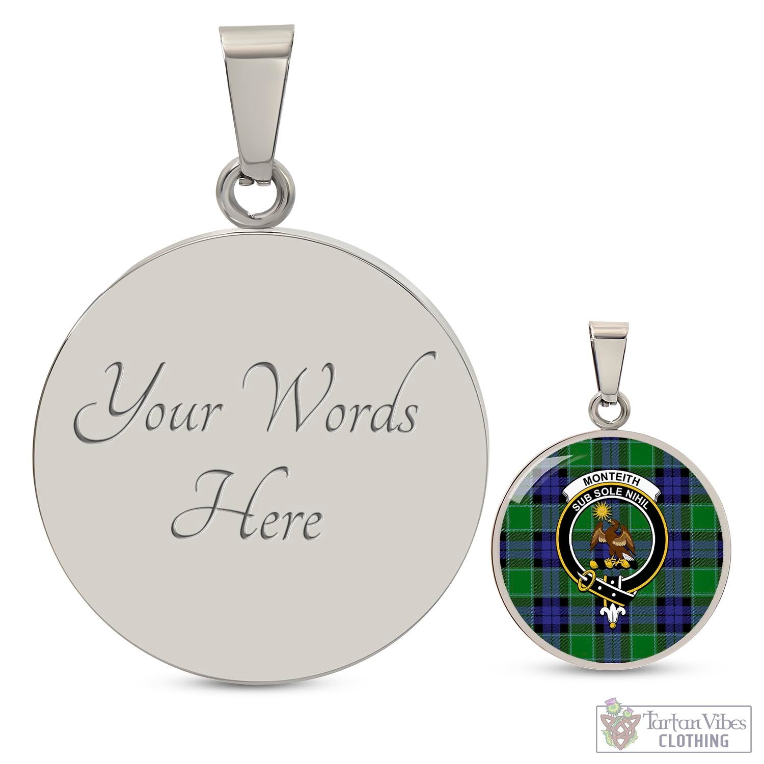 Monteith Tartan Circle Necklace with Family Crest Luxury Necklace (Silver) Yes - Tartan Vibes Clothing