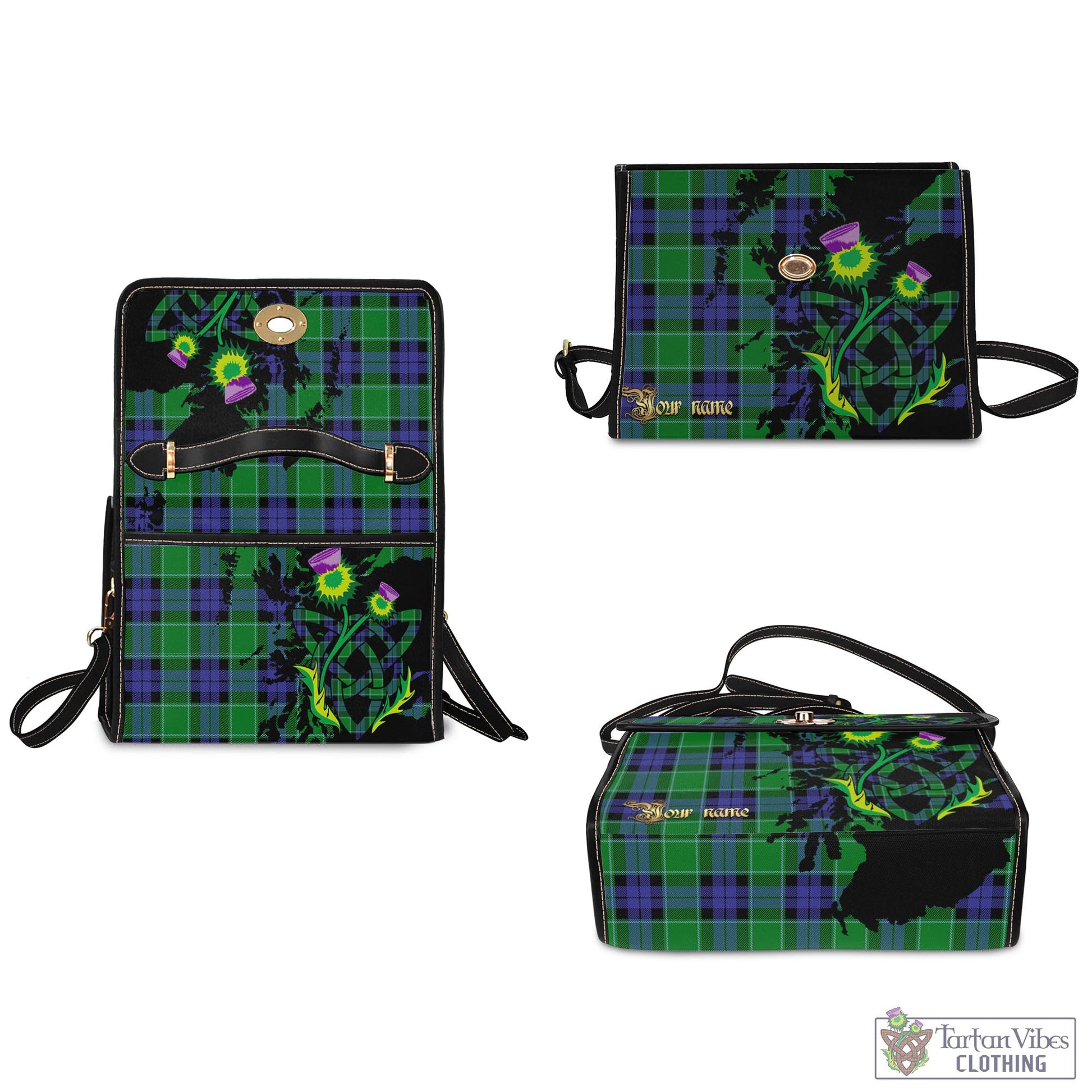 Tartan Vibes Clothing Monteith Tartan Waterproof Canvas Bag with Scotland Map and Thistle Celtic Accents
