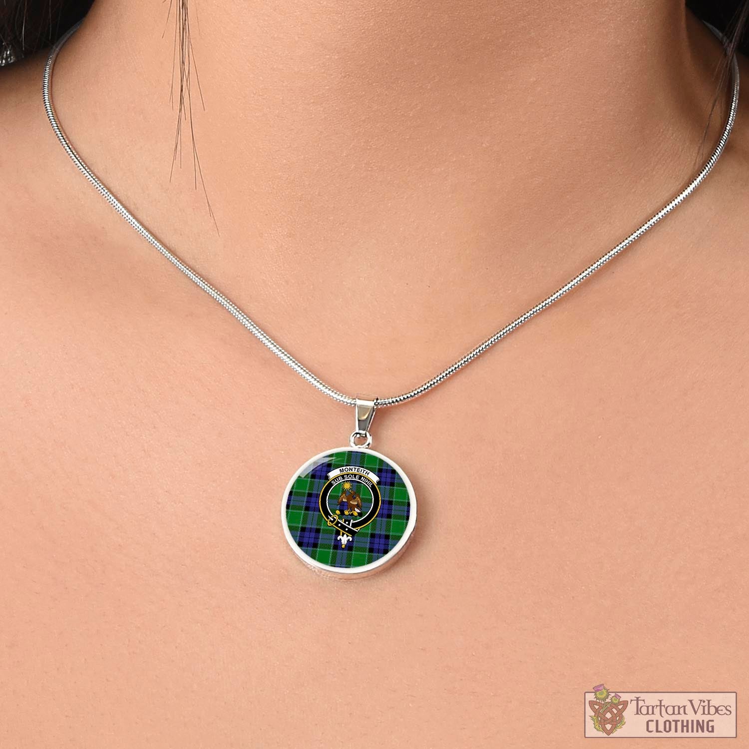 Monteith Tartan Circle Necklace with Family Crest - Tartan Vibes Clothing