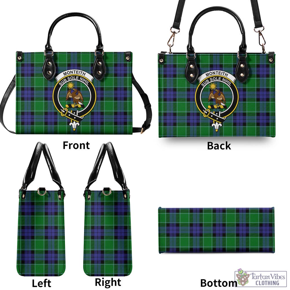 Monteith Tartan Luxury Leather Handbags with Family Crest - Tartan Vibes Clothing