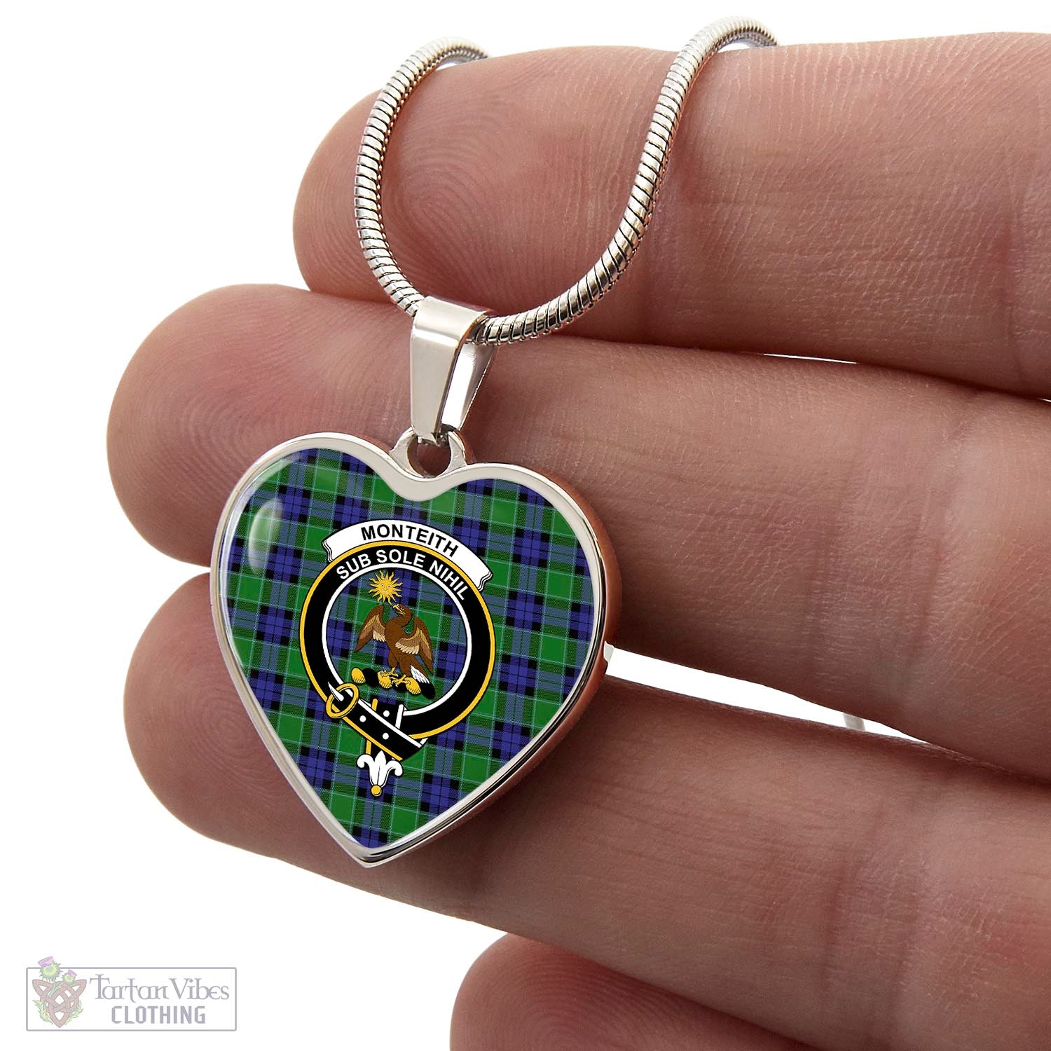 Tartan Vibes Clothing Monteith Tartan Heart Necklace with Family Crest