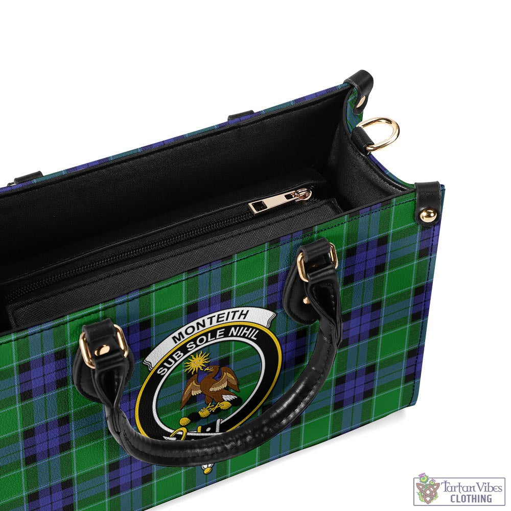 Monteith Tartan Luxury Leather Handbags with Family Crest - Tartan Vibes Clothing