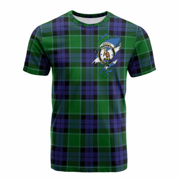 Monteith Clan Crest In Me Tartan Cotton T-shirt Scotland Flag Style