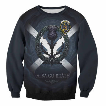 Monteith Clan Crest Sweatshirt with Celtic Knot Thistle and Saltire
