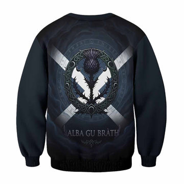 Monteith Clan Crest Sweatshirt with Celtic Knot Thistle and Saltire