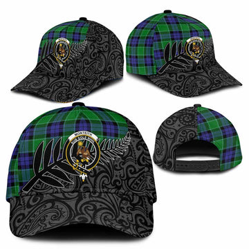 Monteith Crest Tartan Classic Cap with New Zealand Silver Fern Half Style
