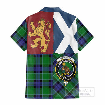 Monteith Crest Tartan Cotton Hawaiian Shirt with Lion Rampant Saltire Style