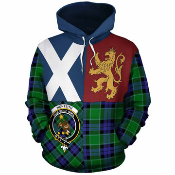 Monteith Crest Tartan Cotton Hoodie with Lion Rampant Saltire Style