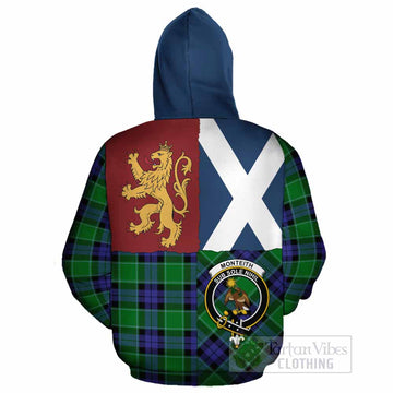 Monteith Crest Tartan Cotton Hoodie with Lion Rampant Saltire Style