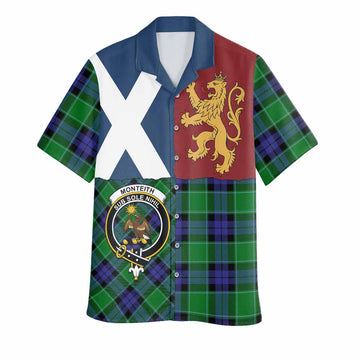 Monteith Crest Tartan Hawaiian Shirt with Lion Rampant Saltire Style
