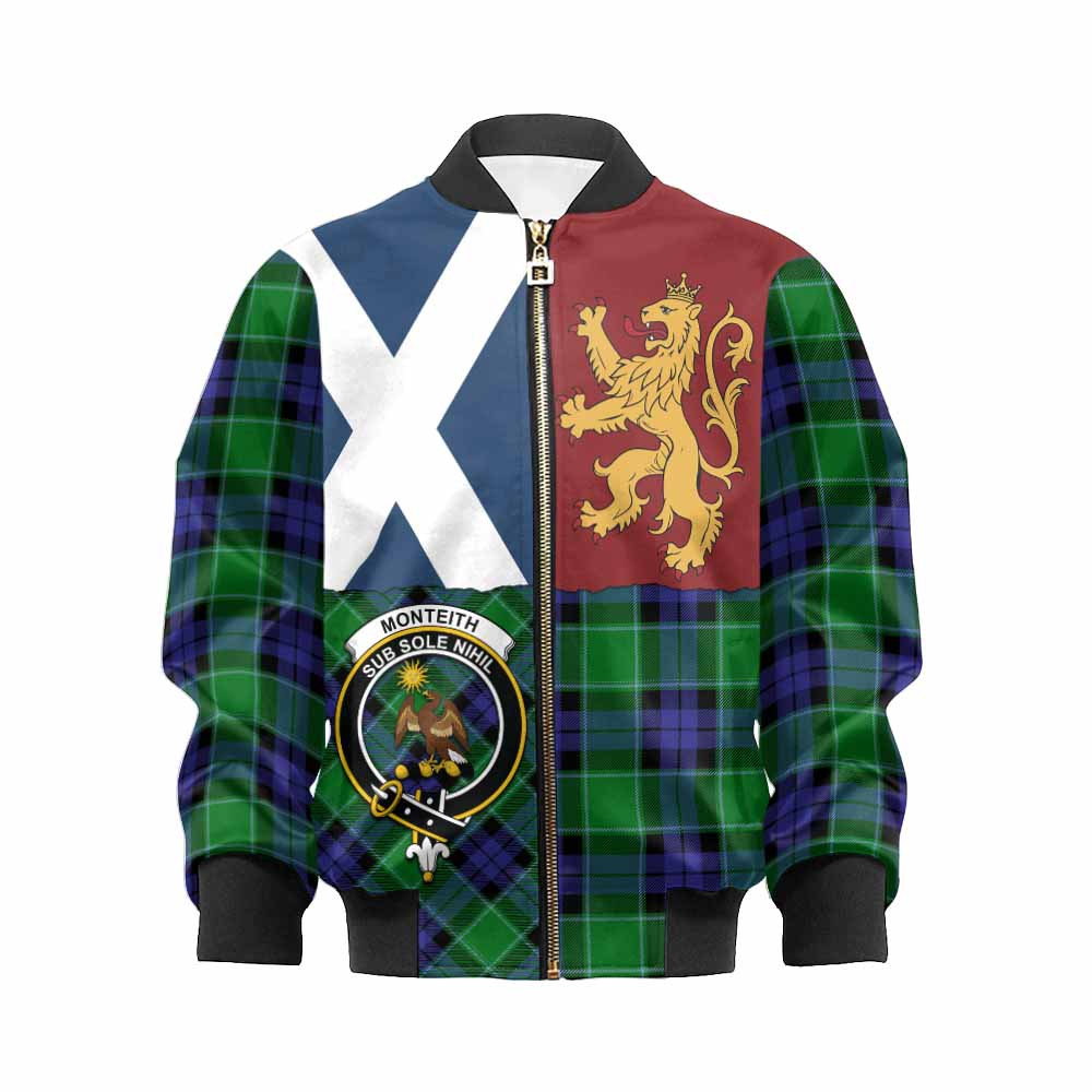 Monteith Crest Tartan Kid Bomber Jacket with Lion Rampant Saltire Style - Tartan Vibes Clothing