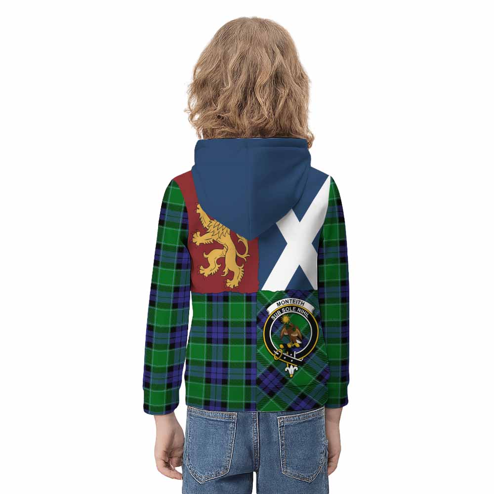 Monteith Crest Tartan Kid Hoodie with Lion Rampant Saltire Style - Tartan Vibes Clothing