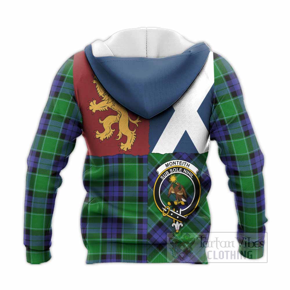 Monteith Crest Tartan Knitted Hoodie with Lion Rampant Saltire Style