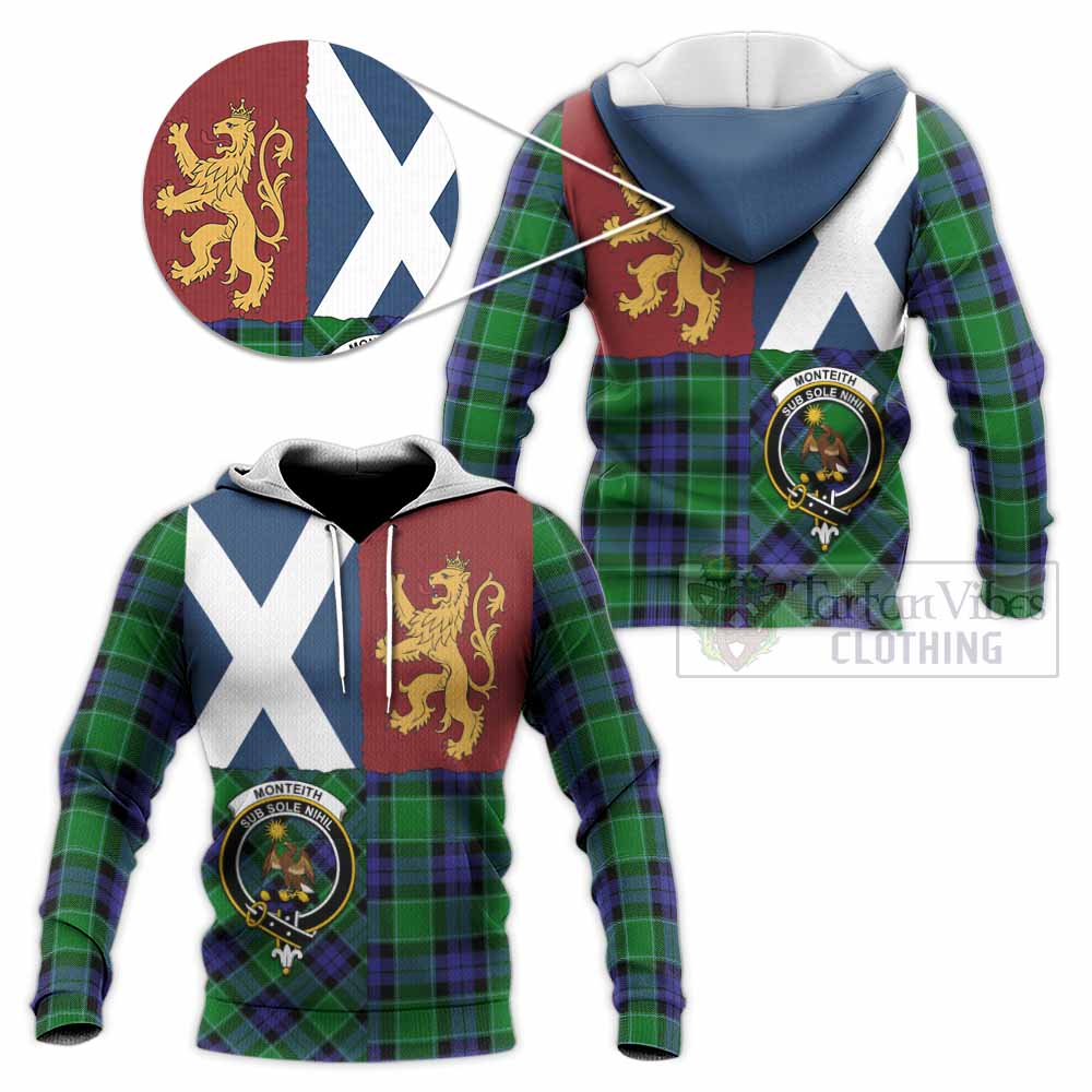 Monteith Crest Tartan Knitted Hoodie with Lion Rampant Saltire Style