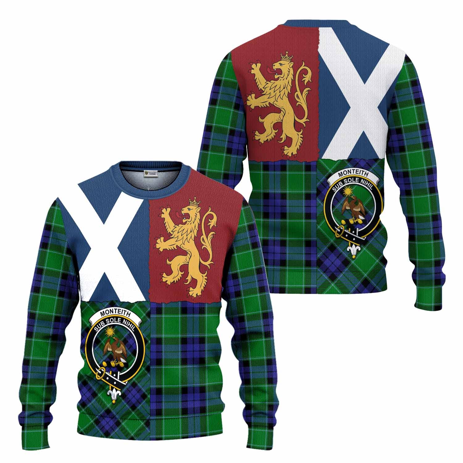 Monteith Crest Tartan Knitted Sweater with Lion Rampant Saltire Style