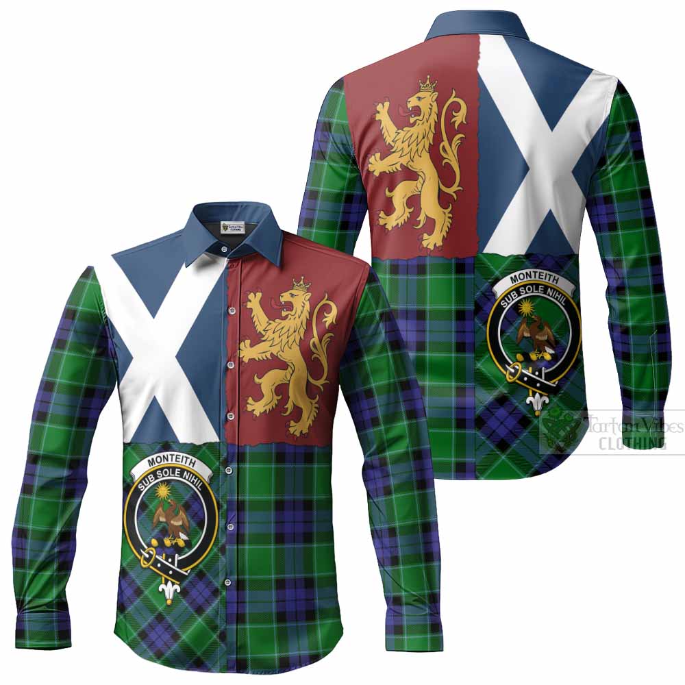 Monteith Crest Tartan Long Sleeve Button Shirts with Lion Rampant Saltire Style