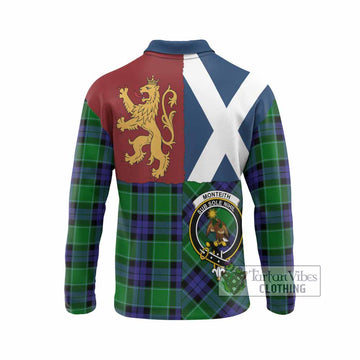Monteith Crest Tartan Long Sleeve Polo Shirt with Lion Rampant Saltire Style