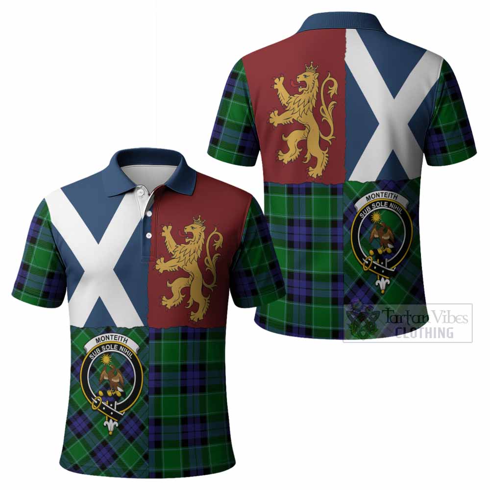 Monteith Crest Tartan Polo Shirt with Lion Rampant Saltire Style