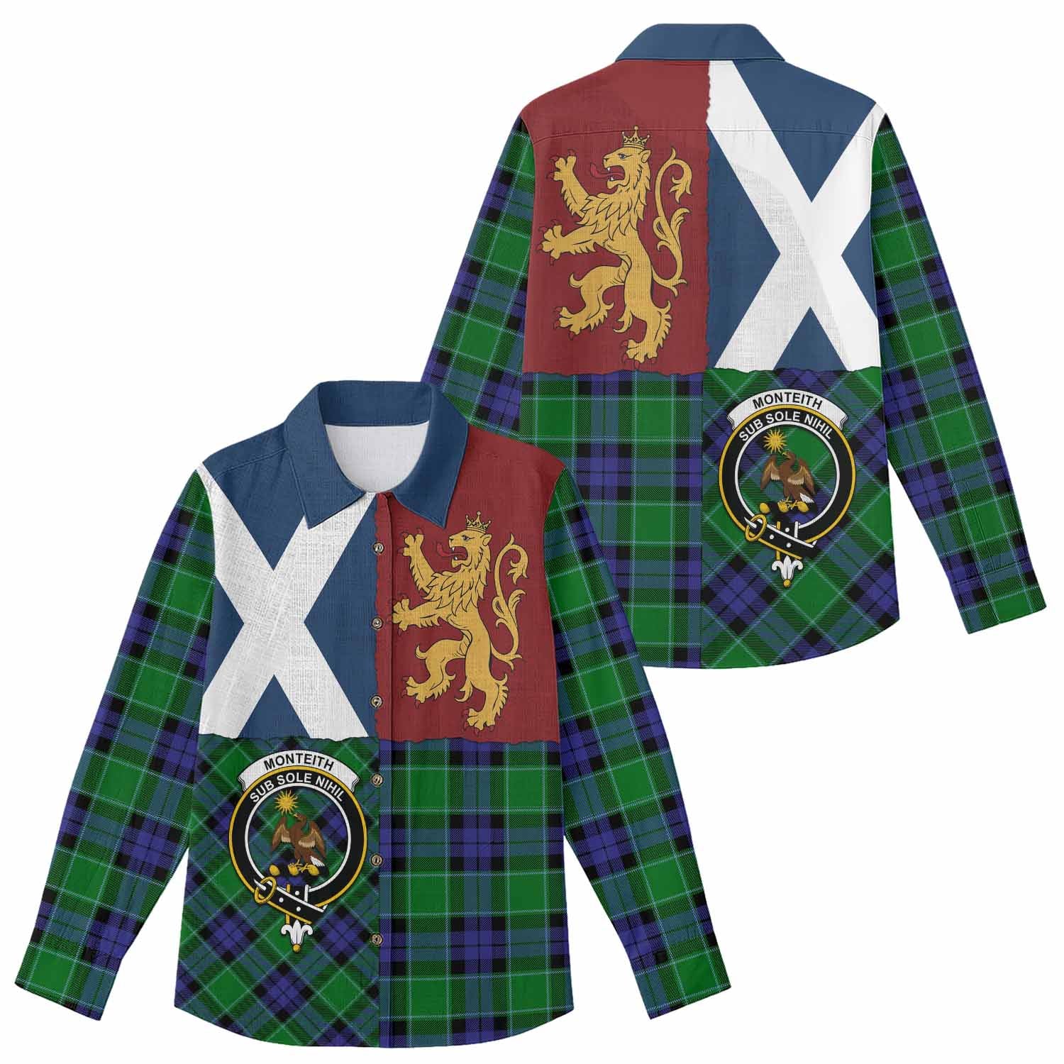 Monteith Crest Tartan Women Casual Shirt with Lion Rampant Saltire Style