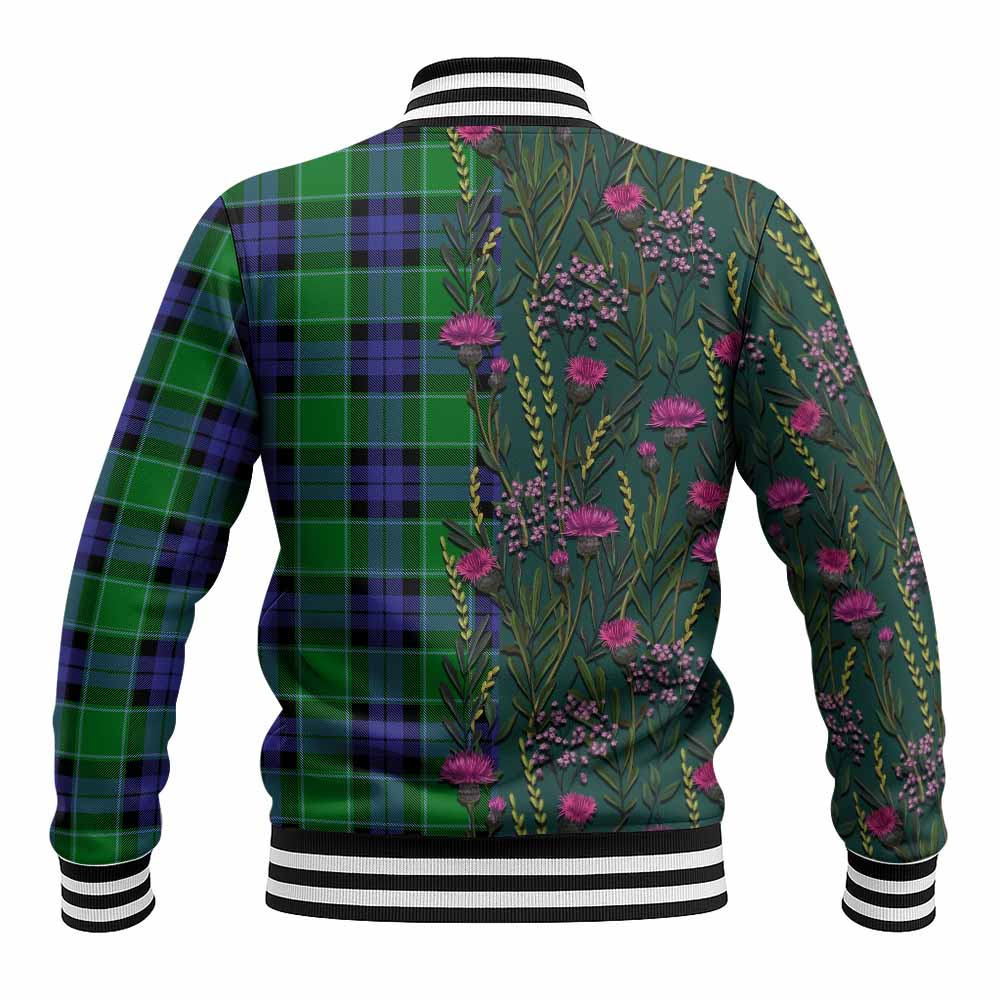 Monteith Family Crest Tartan Baseball Jacket Scottish Thistle Flower Pattern Half Style - Tartan Vibes Clothing