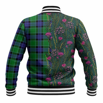 Monteith Family Crest Tartan Baseball Jacket Scottish Thistle Flower Pattern Half Style